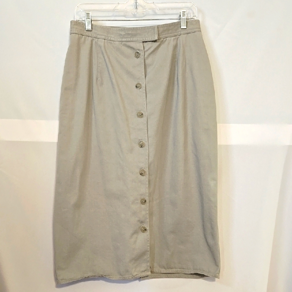 Vintage, Elisabeth, Liz Claiborne, Skirt, Tan, Beige, Buttons, Cotton, Sz 14